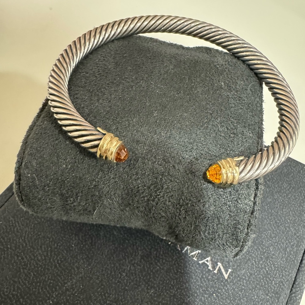 DAVID YURMAN CABLE CUFF BANGLE 14K BRACELET WITH TOPAZ